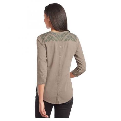 Kuhl  Women’s Martina 3/4 Sleeve Organic Cotton Button Back Top | Taupe Olive | S