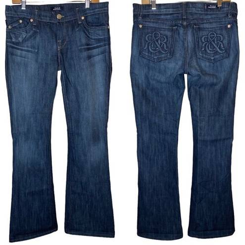 Rock & Republic Low Rise Flare Jeans y2k Embossed Back Pocket Logo Jean, size 28