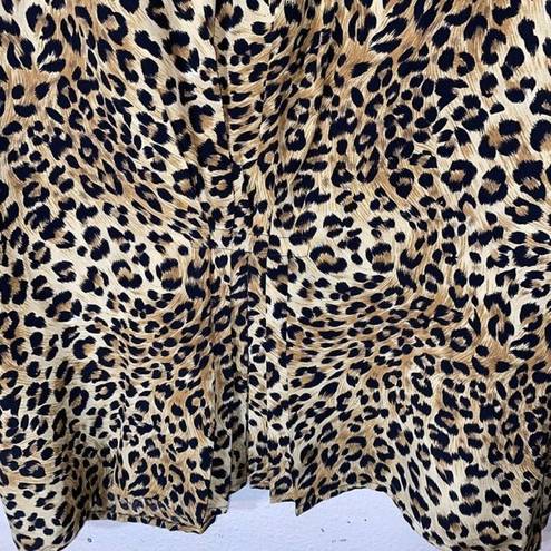 Maggy London Vintage  100% Silk Blouse Brown Animal Print Button Down Size 14