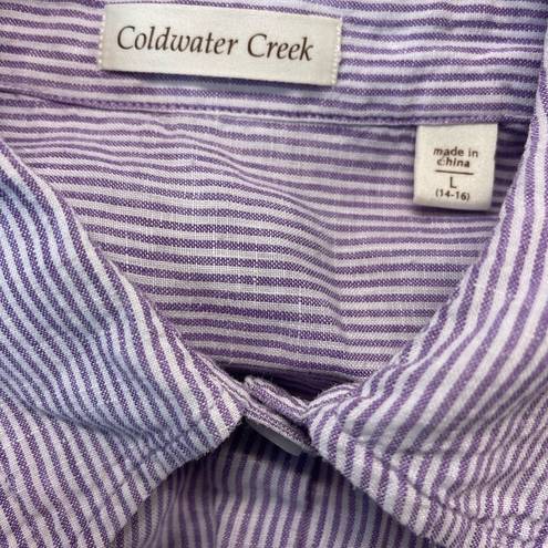 Coldwater Creek  Linen Tunic Button Front Purple Pinstripe 3/4 Sleeve Large