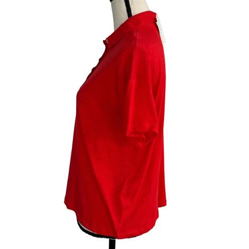 Style & Co  Petite Medium Polo Top Short Sleeves Button Neck Lightweight Red New