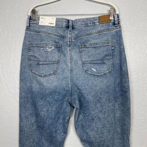 American Eagle  Women 16 Short Medium Wash Curvy Mom Jeans Distressed High Rise