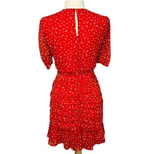 ASTR  The Label Clarice Shirred Bottom Mini Dress in Red Ditsy Small Floral