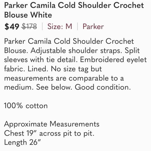 Parker  Camila White Cold Shoulder Crochet Eyelet Flirty Fun Blouse Top [size M]