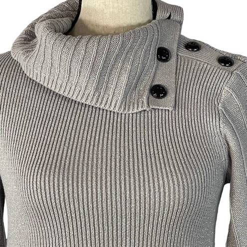 Style & Co  X-Small A-Line Sweater Dress 3/4 Sleeve Cowl Neck Stretch Silver Gray