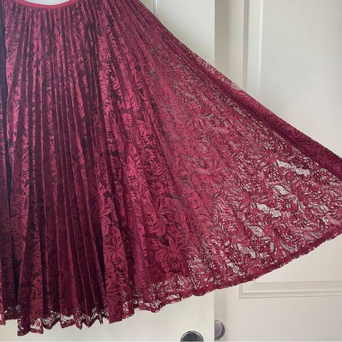 Talbots  Lace Pleated Skirt Maroon Red 6