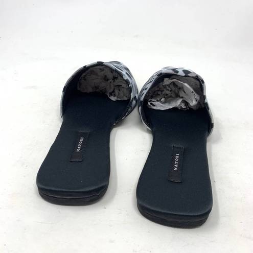 Natori  Adore Satin Leopard Print Mules Black Gray Size US 7