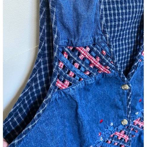 American Vintage  Denim Lattice Work Patriotic Granny Gilet Vest 16