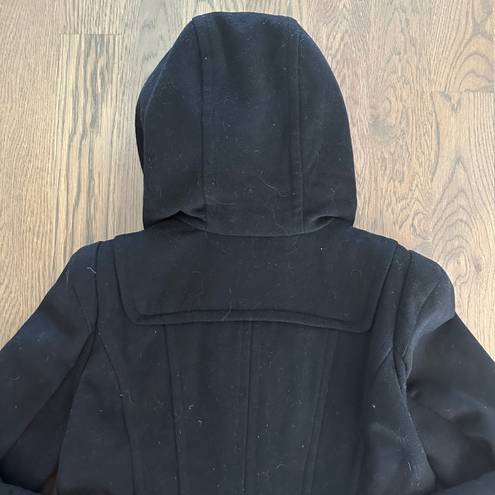 BCBGMAXAZRIA Samantha Black Wool Toggle Hooded Coat in Black Size Large