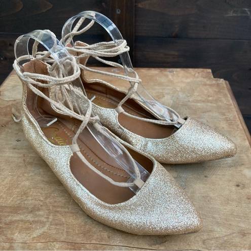 Candie's D'Orsay gold lace-up ballet flat shoes glitter sparkle size 6