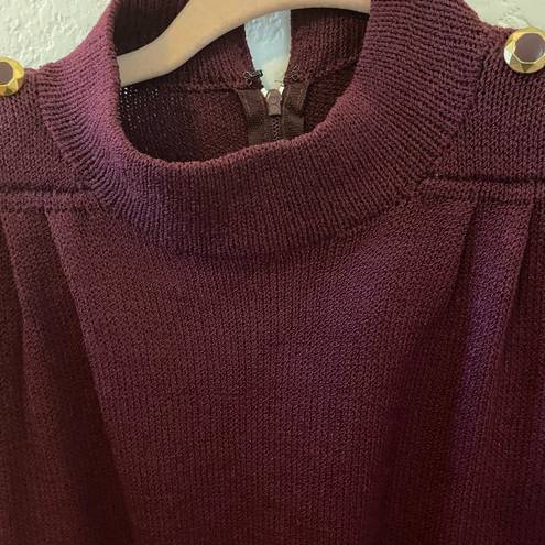 St. John  Marie Gray Burgundy Santana Knit Midi Dress Shoulder Buttons Size 6