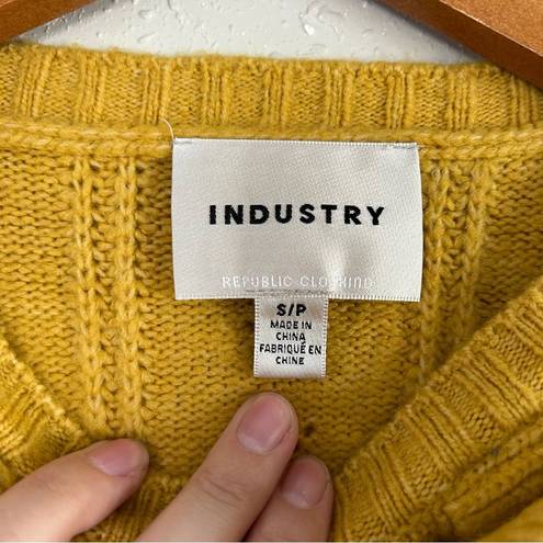 Industry  Yellow Pearl beaded ruffled front ribbed knit sweater Small Fall
