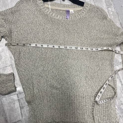 Alya  oatmeal tan elbow patch knit neutral pullover sweater high low Small