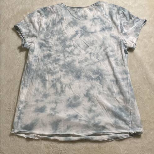 Isabel Maternity  Blue/White Tye Dye Mama Tee Shirt Raw Hem Sz S XC