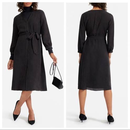 Everlane  The Cupro Blouson Dress Textured Coal Black NEW