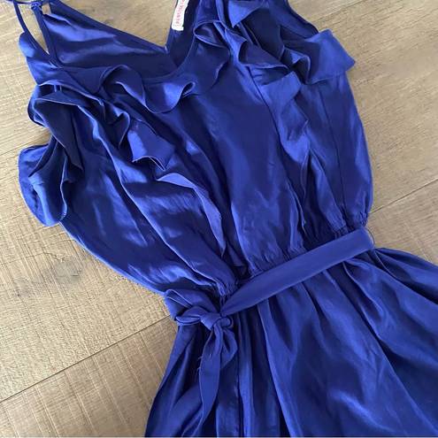 Rebecca Taylor  blue satin ruffle belted mini dress