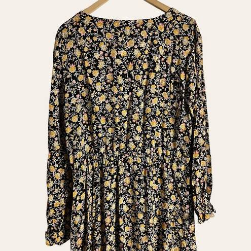 The Loft  Black Floral Print Long Sleeve Mini Dress Size Large