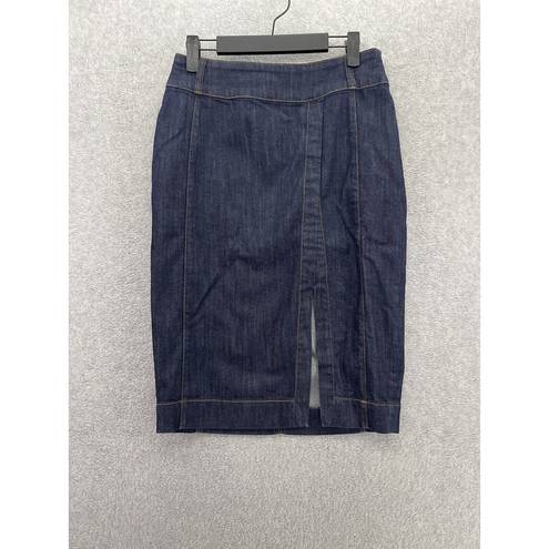 White House | Black Market WHBM Women's Blue Denim Skirt Midi Pencil Dark Wash Size 4 Petite