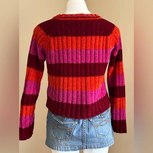 Energie Sweater Stripes Bright Red,Pink, & Orange V Neck SZ M Great Cond