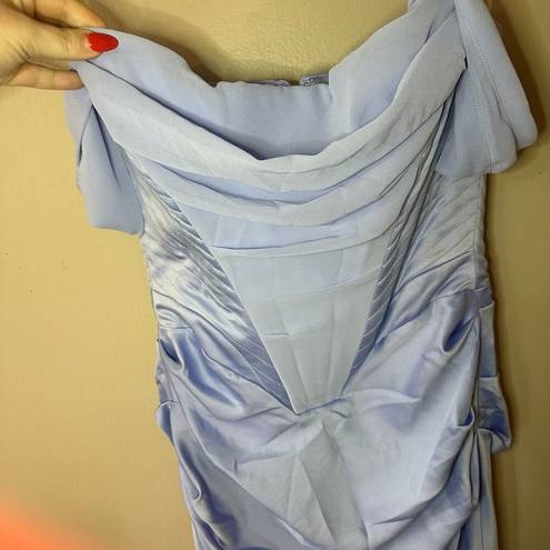 House Of CB  'Natalya' Sky Satin Corset Midi Dress Blue Size S