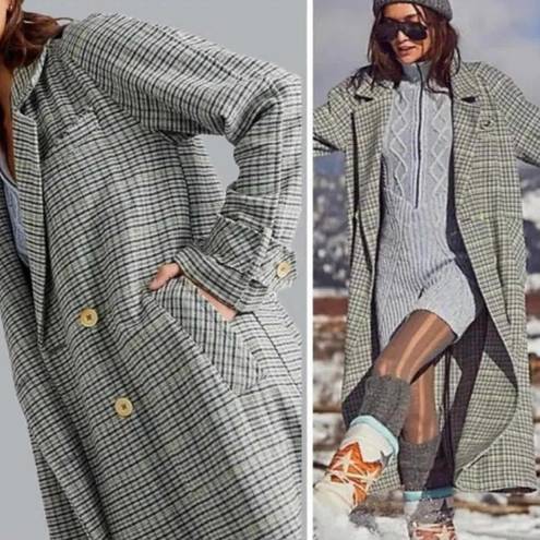 Free People  WE THE FREE Liberty Duster Plaid Wool Blend Coat Size Small