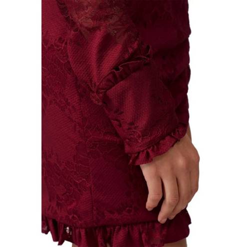 Alexis 💕💕 Ilana Lace Long Sleeve Dress ~ Dark Red XS One Shoulder Sheath Dress