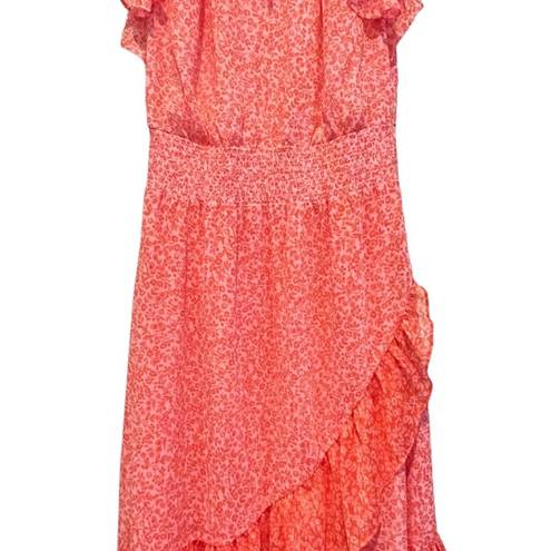 Draper James Small Ruffle Faux Wrap Floral Tenille MIDI Dress Orange Women