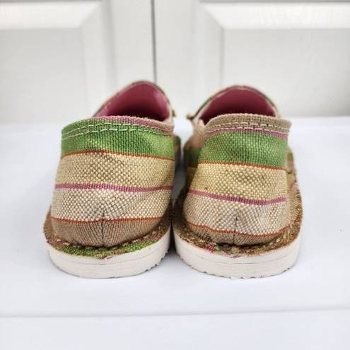 mix no. 6  Size 10 Lightweight Slip-on Comfort Shoes Green Beige Striped Canvas