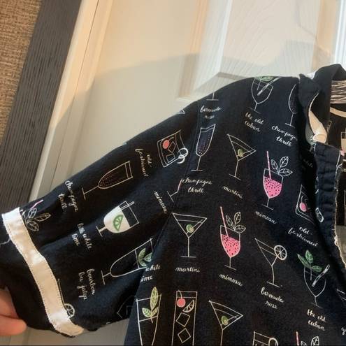 Kate Spade  Black Multicolor Cocktails Print Pajama Top XS