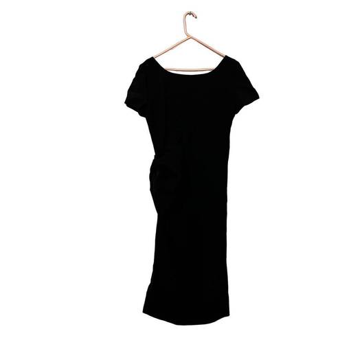 Carolina Herrera  Ruched Scoop Neck Sheath Midi Black Dress Size 10