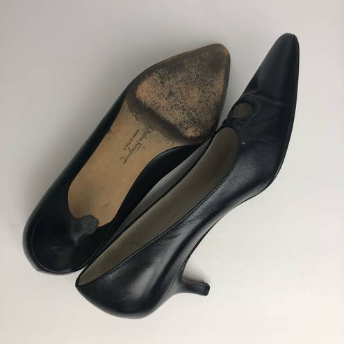 Salvatore Ferragamo  Black Leather Kitten Heel Vintage