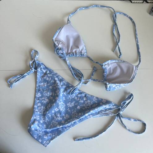 SheIn BRAND NEW  light blue floral print tie two piece bikini swimsuit