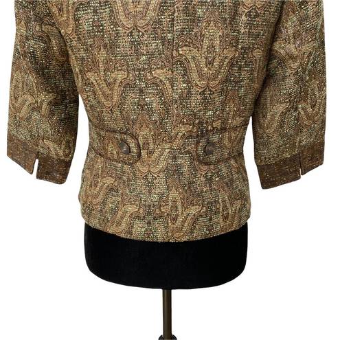 Coldwater Creek Vintage  Tweed Jacket Brown Green Gold Floral Blazer Womens Sz P4