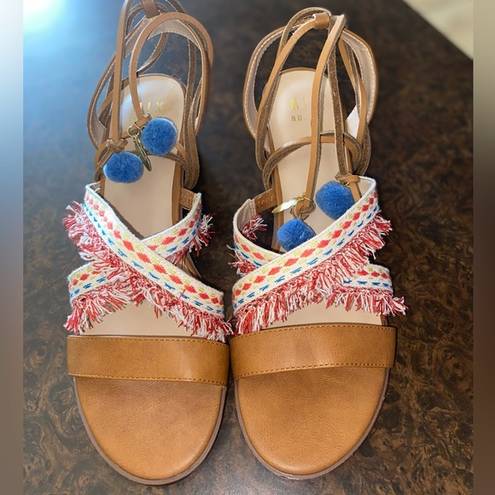 mix no. 6  Lex Embroidered Gladiator Boho Sandals Stacked Heel - size 10