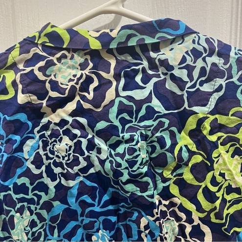 Vera Bradley  blue and green floral long sleeve button down shirt