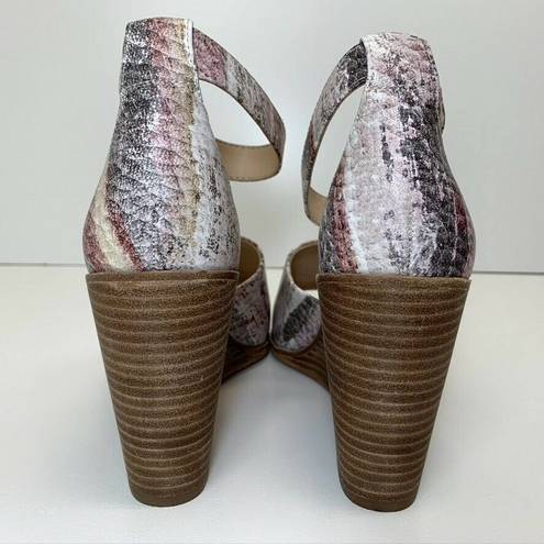 Vince Camuto  Deedriana Pink Leather Snake Print Wedge Ankle Strap Sandals US 8.5