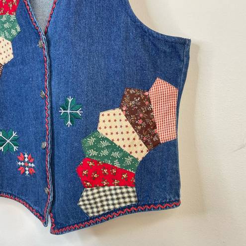 Susan Bristol Vintage Patchwork Embroidered Denim Boho Western Country Vest M