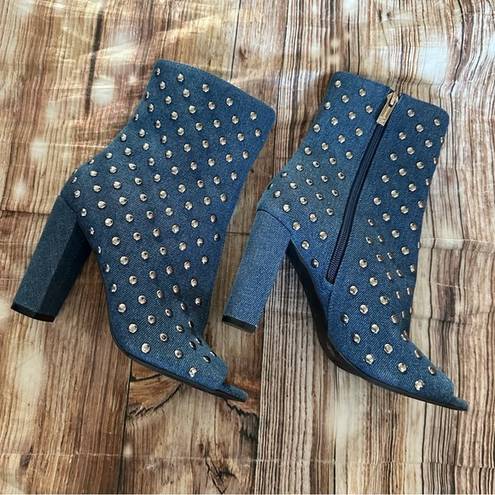 Jessica Simpson Elara Denim Open Toed Studded Booties