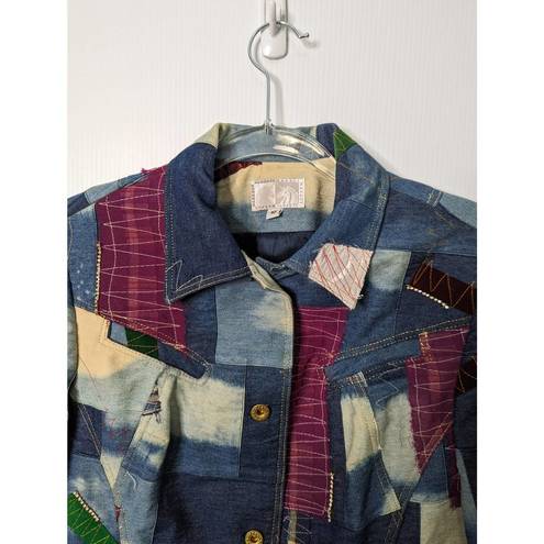 Alberto Makali Vintage 90's  Patchwork Cropped Demin Jacket Rhinestone Mix Fabric