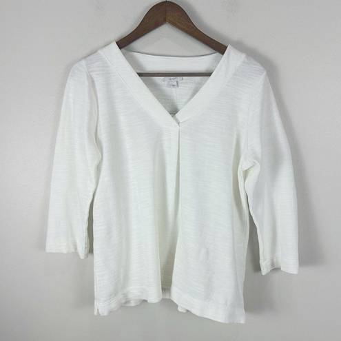 J.Jill  French Terry Slub V-Neck 3/4 Sleeve Top White Small New