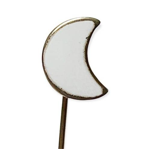 The Moon Vintage White enamel stick pin hat pin lapel pin gold tone boho equestrian