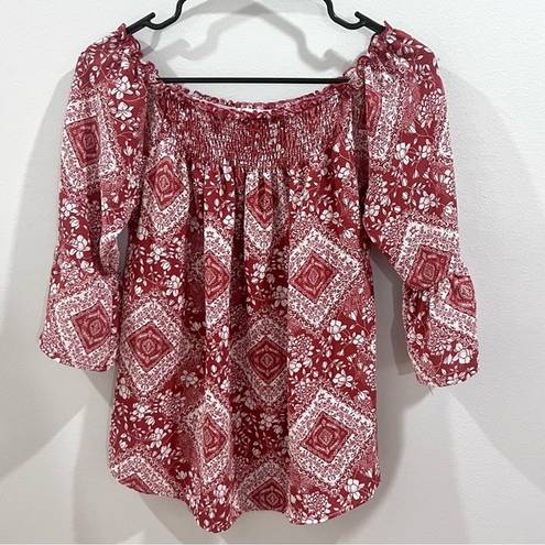 Potter’s Pot Rust and white print on or off shoulder top size small