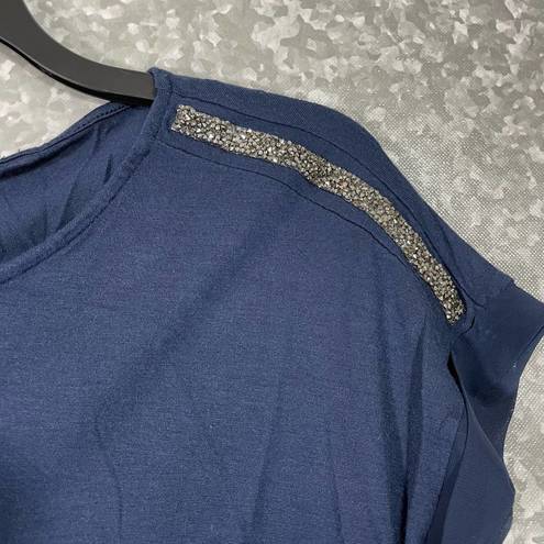 Juicy Couture  Navy Blue Chiffon Peplum Rhinestone Top - Size XS - Cap Sleeve