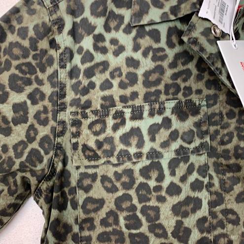 Good American  womens 1 small utility jacket sage leopard green new schaket butto