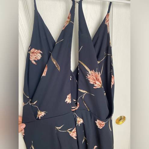 Lush Clothing LUSH Navy and Pink Floral Halter Style Maxi Dress with Side Cut Out