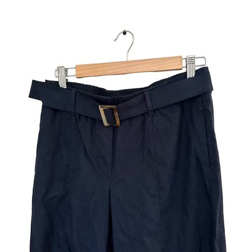 J.Jill  Navy Wide Leg Cropped Linen Blend Belted Pants Size Small