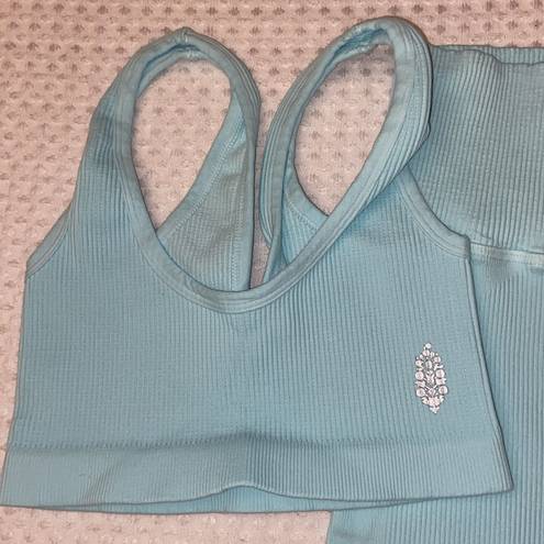 Free People NEW Set!  Movement XS/S Happiness Runs Scoop Neck Sport Bra Aqua Blue