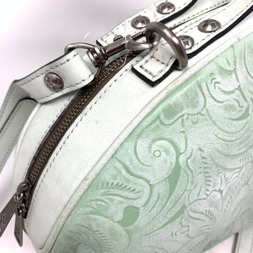 Patricia Nash  White Waxed Tooled Collection Fiora Satchel Bag Mint Leather NEW