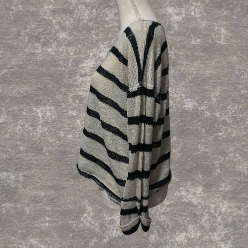 Treasure & Bond  | Lightweight Raw Hem Cream & Black Striped Pullover Sweater M