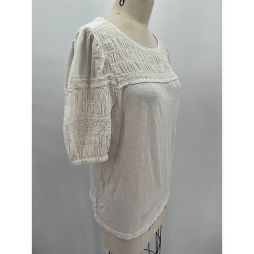 The Loft  Ann Taylor Lace Trimmed T-Shirt Sz M White Puff Sleeve Cottagecore Peasant